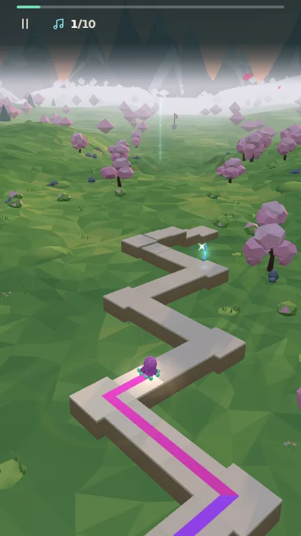 Inky following the glowing path through First Light in the current phone UI.