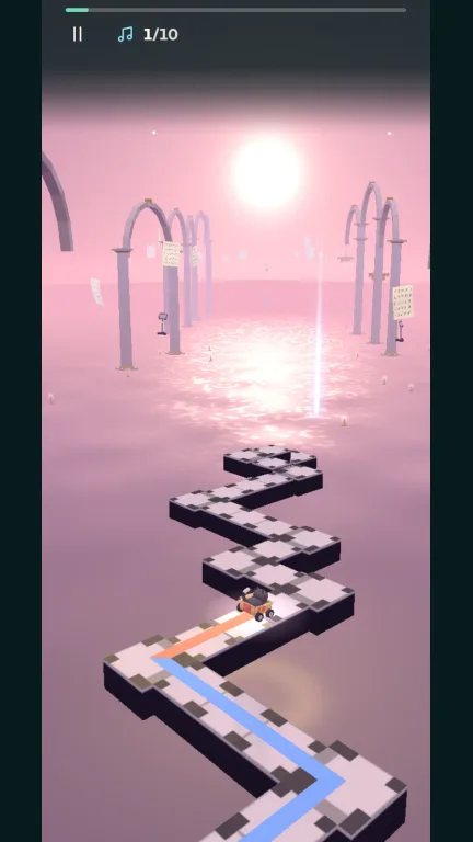 Mochi following the path through Nocturne in Tempo Line.