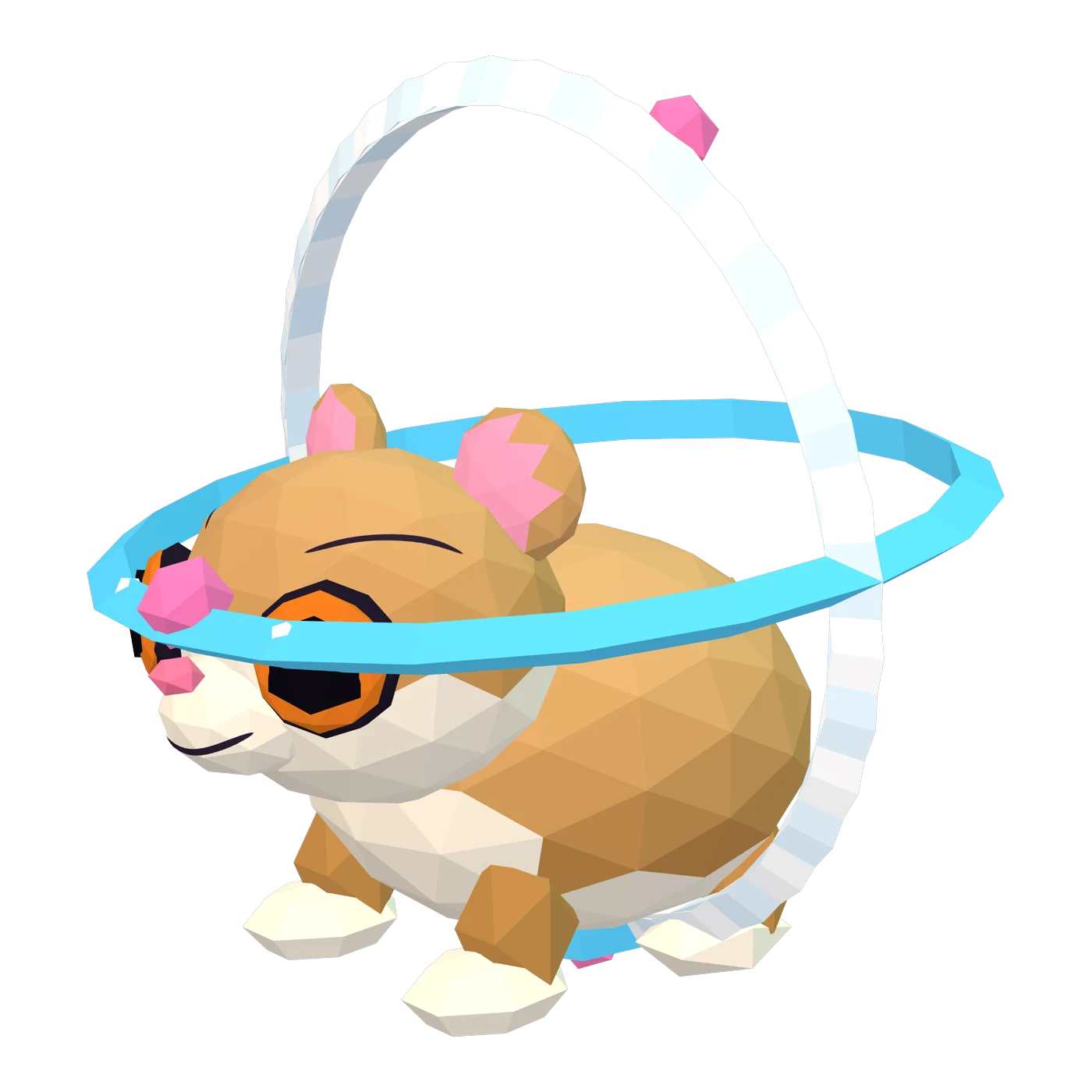 Nibbles’ 3D model: a golden-brown hamster inside a clear ball.