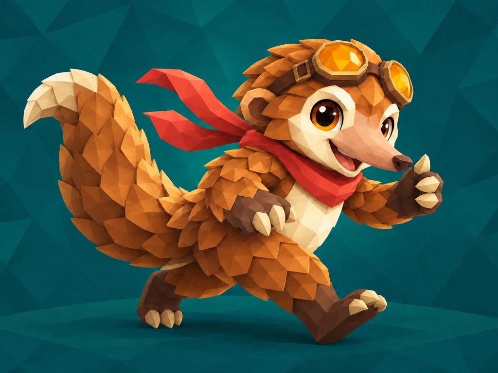 Concept artwork of Raz the pangolin striding forward and waving, in bronze scale armour, amber aviator goggles and a red scarf streaming behind him.