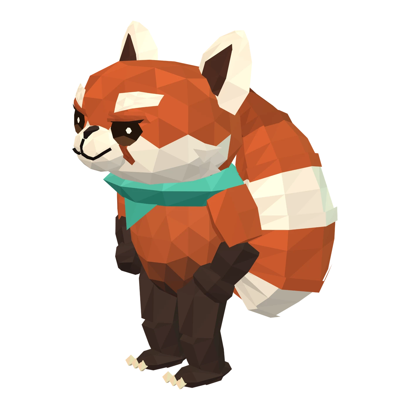 Tempo&rsquo;s 3D model: a red panda in a teal scarf.