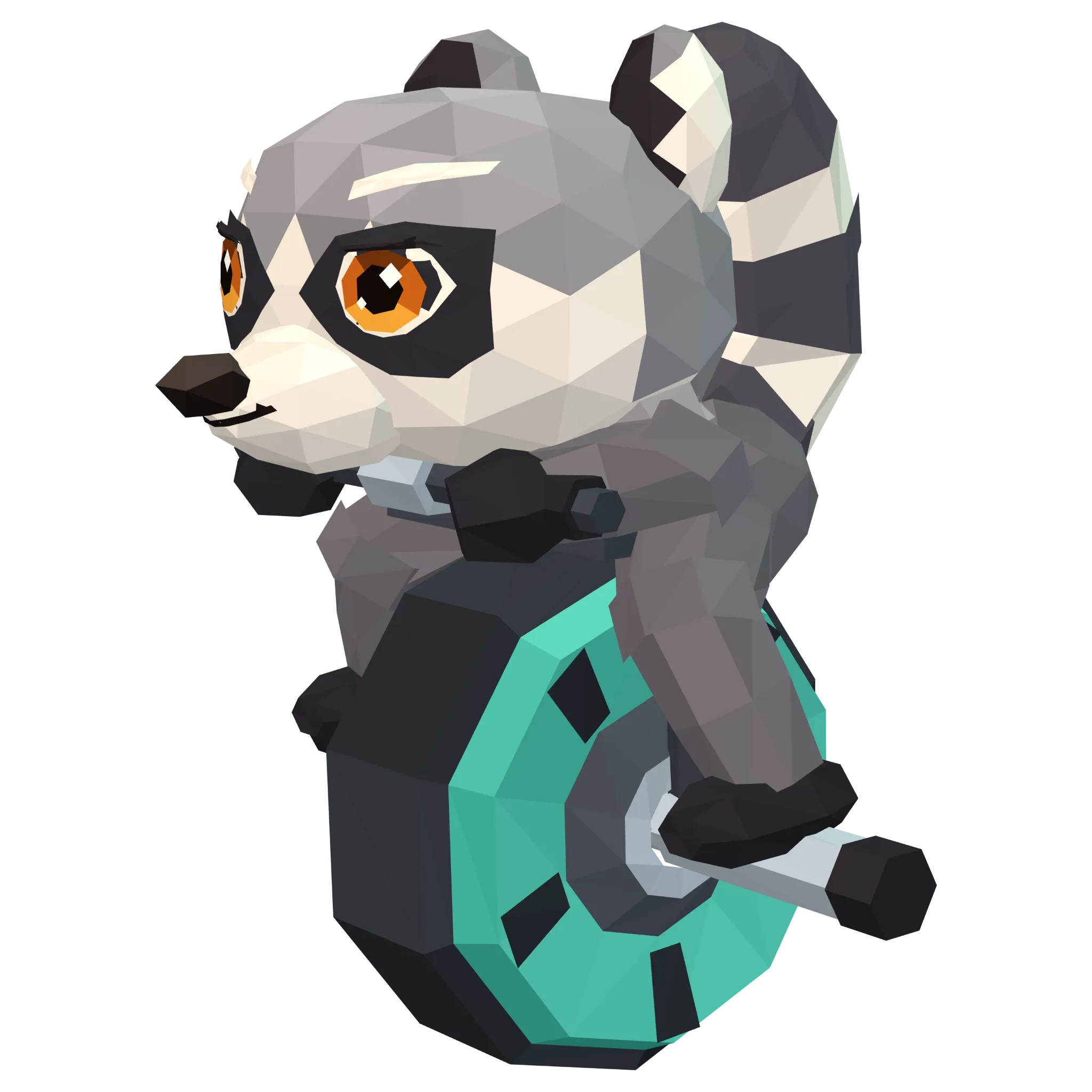Development model of Torque riding a monowheel with a teal rim.