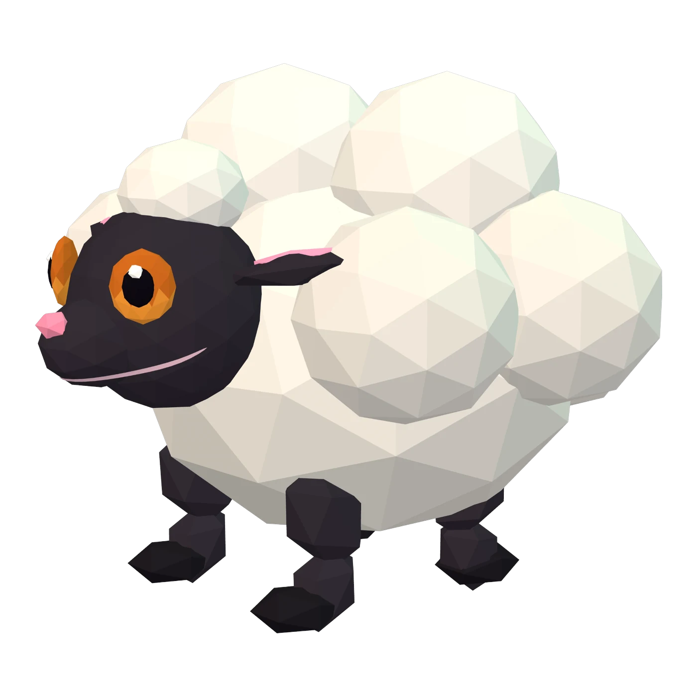 Woolly’s 3D model: a black-faced lamb in a coat of cream wool puffs.