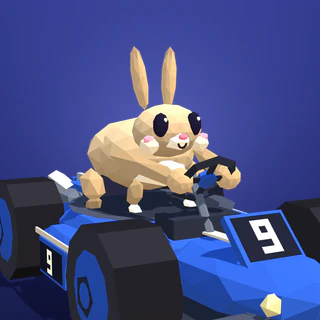 Bun in a blue number 9 kart in Razaki Racers.