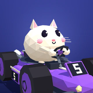 Mochi in a purple number 5 kart in Razaki Racers.